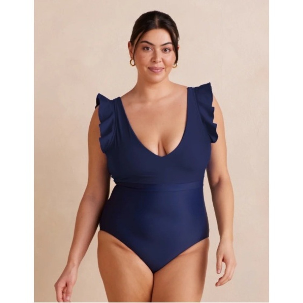Summersalt The Ruffle Backflip One Piece Swimsuit Navy Blue Size 18 NWT